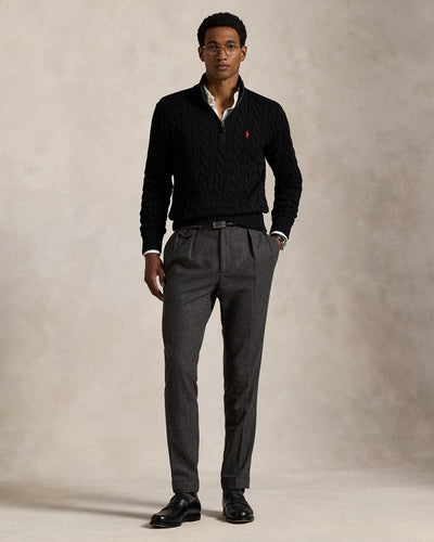 RL-Cable-Knit Cotton Quarter-Zip Jumper-BLACK