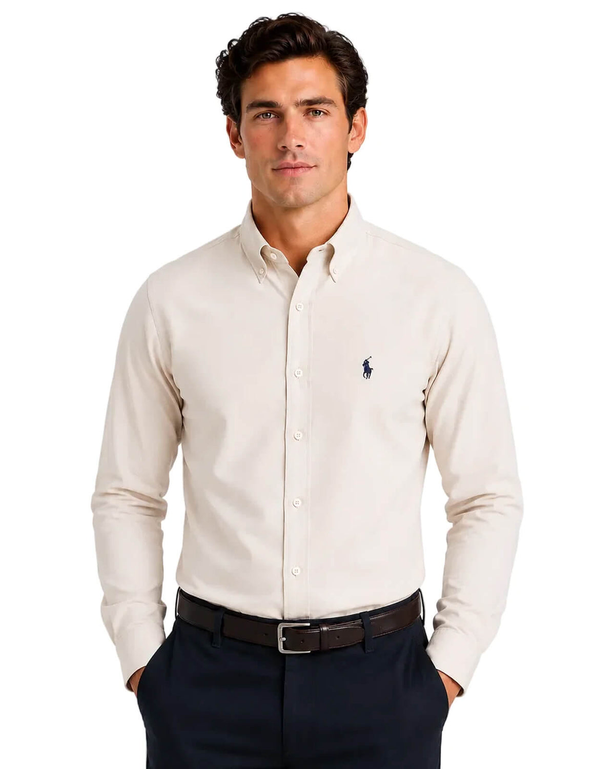 POLO RL BUTTON DOWN regular FIT COTTON SHIRT-cream