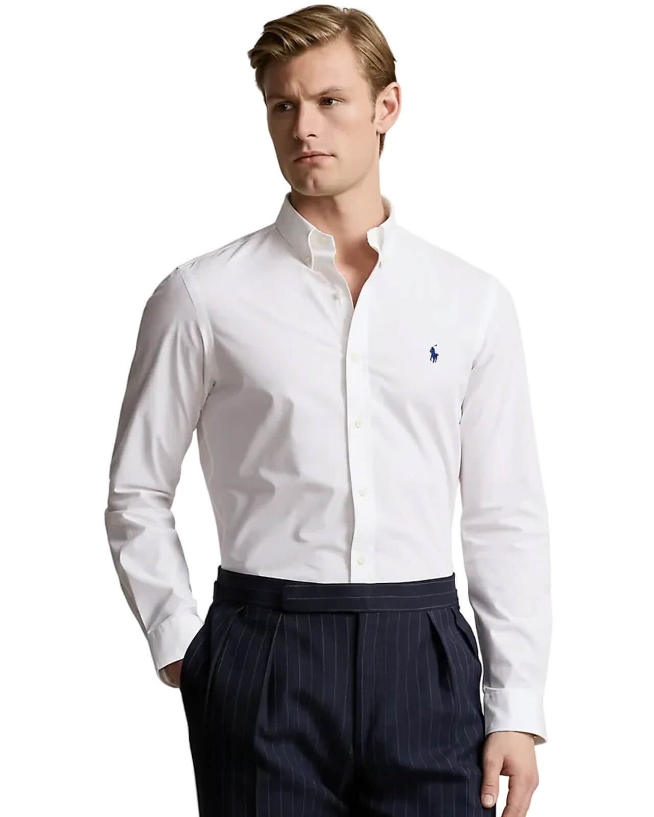 POLO RL BUTTON DOWN REGULAR FIT COTTON SHIRT-WHITE