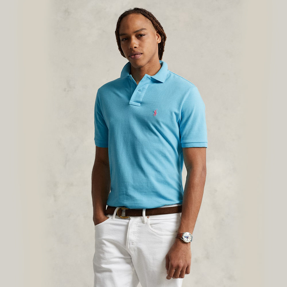 POLO RL Custom Slim Fit Mesh Polo Shirt-SKY BLUE