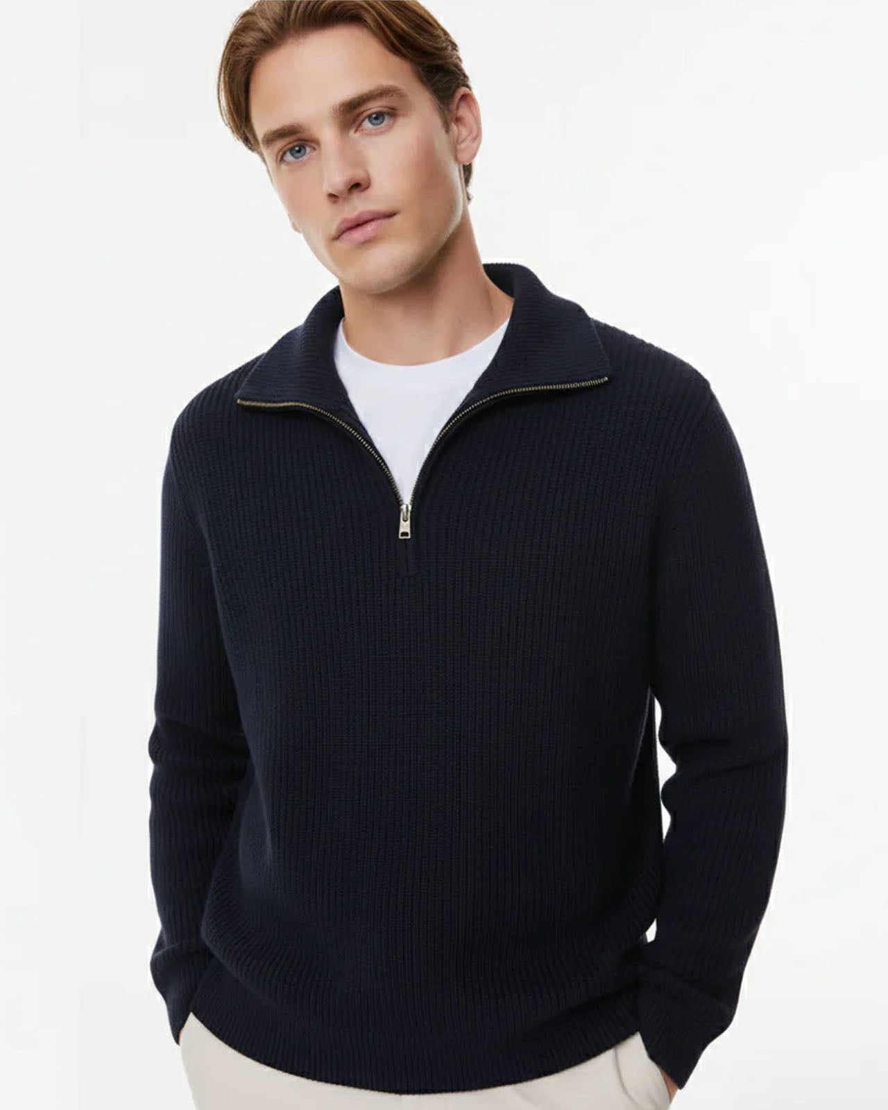 P&B  RIBBED KNIT SWEATER-NAVY