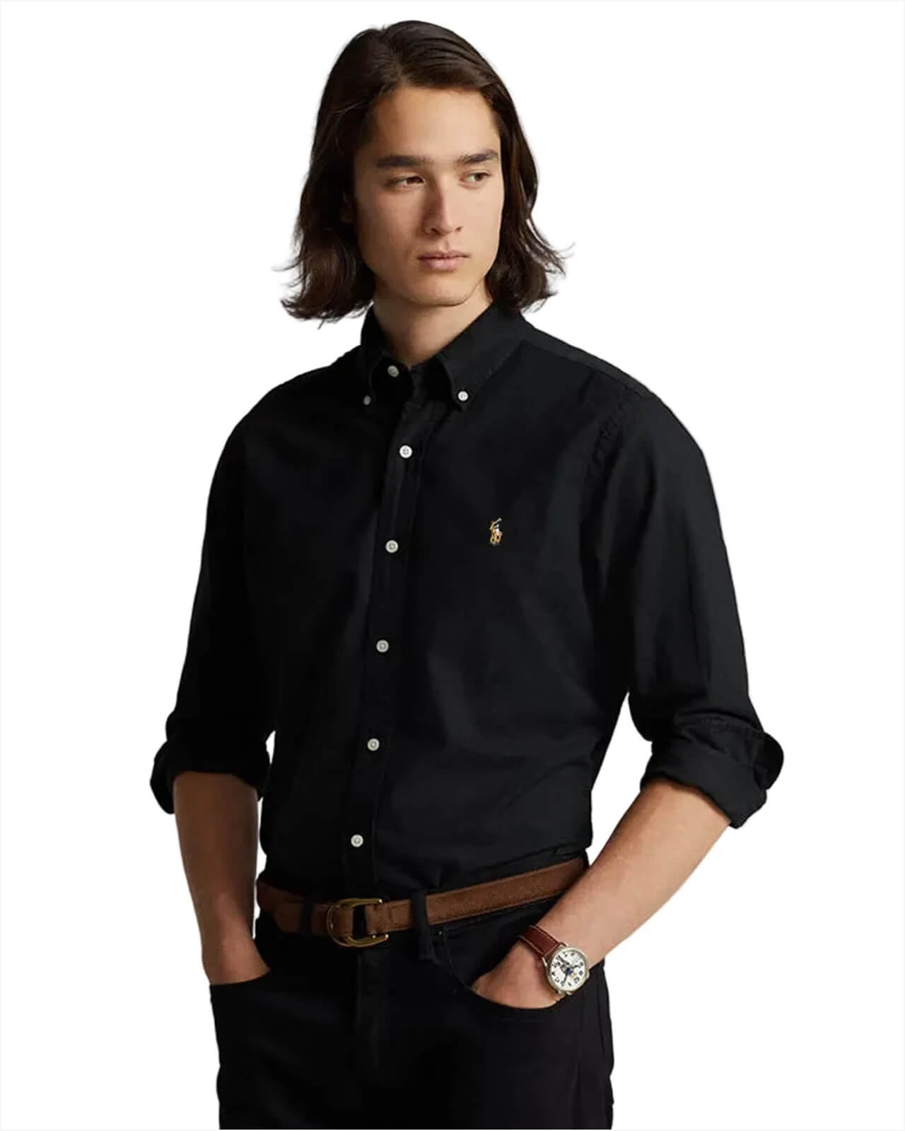 POLO RL OXFORD BUTTON DOWN SLIM FIT SHIRT-BLACK