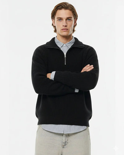 P&B  RIBBED KNIT SWEATER-BLACK