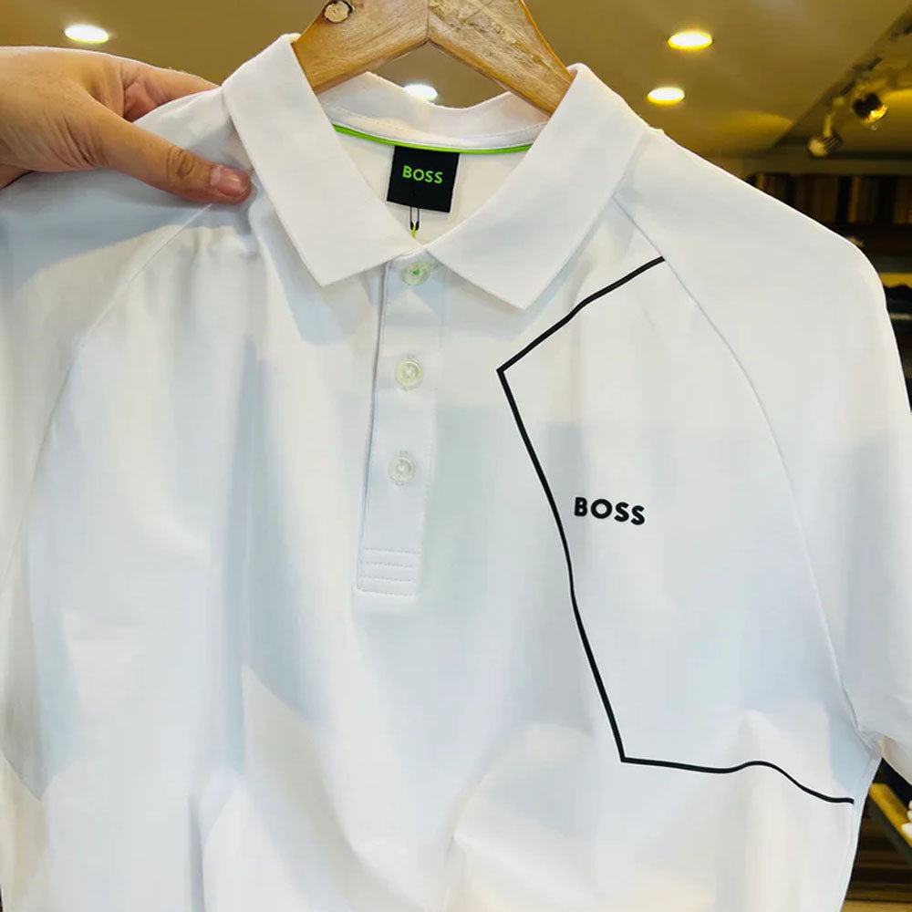 Hg Boss White Rubber Logo Polo Shirt