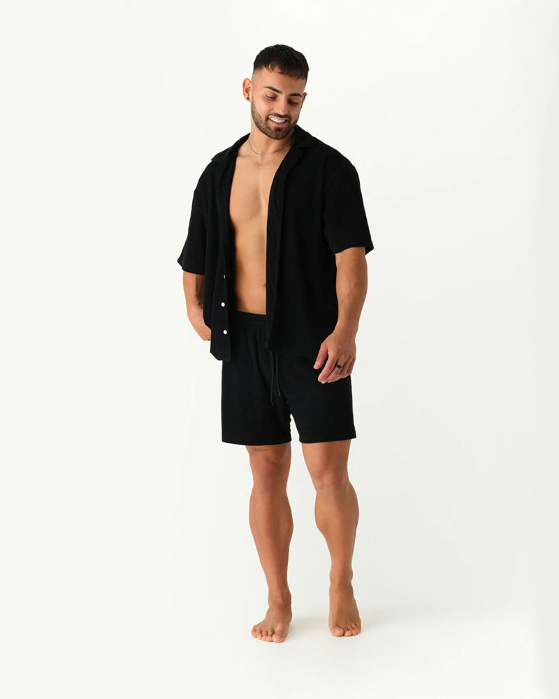 Men French Terry Shorts-Black