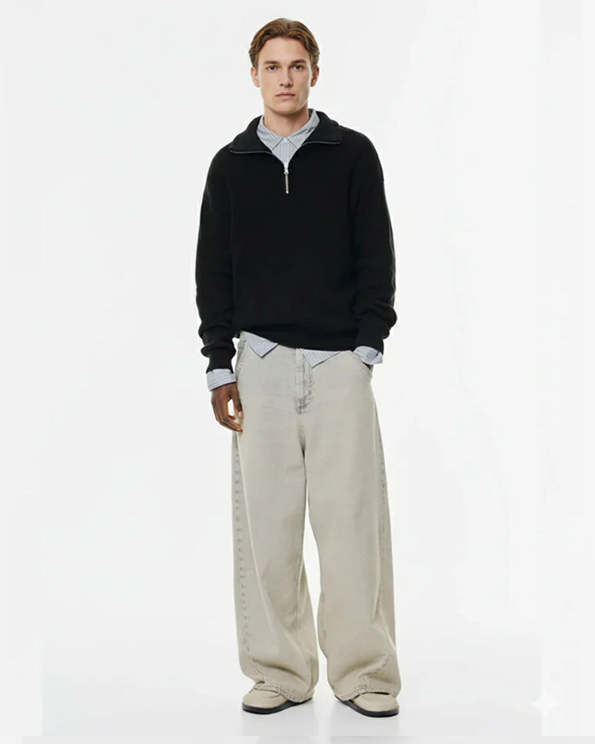 P&B  RIBBED KNIT SWEATER-BLACK