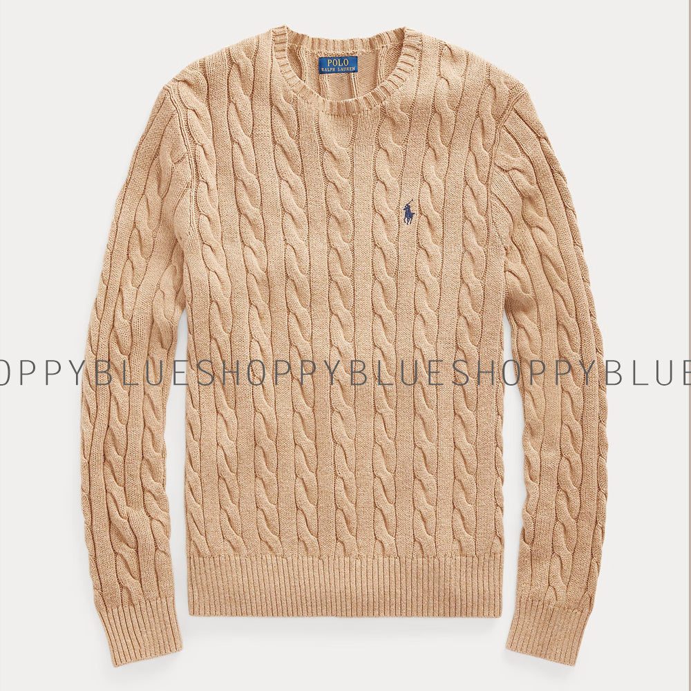 RL CABLE KNIT COTTON SWEATER-camel