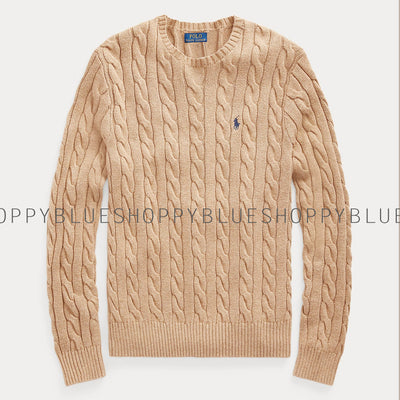 RL CABLE KNIT COTTON SWEATER-camel