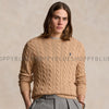 RL CABLE KNIT COTTON SWEATER-camel