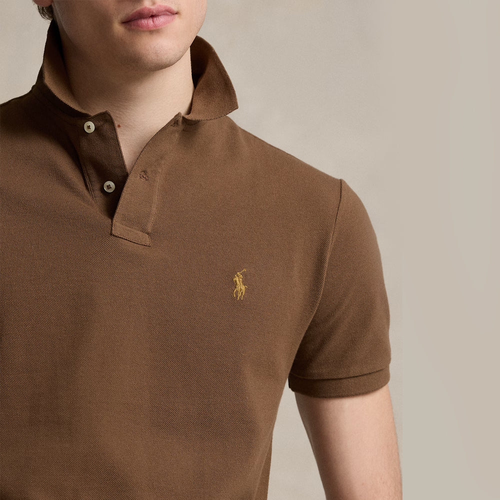 POLO RL Custom Slim Fit Mesh Polo Shirt-chocolate
