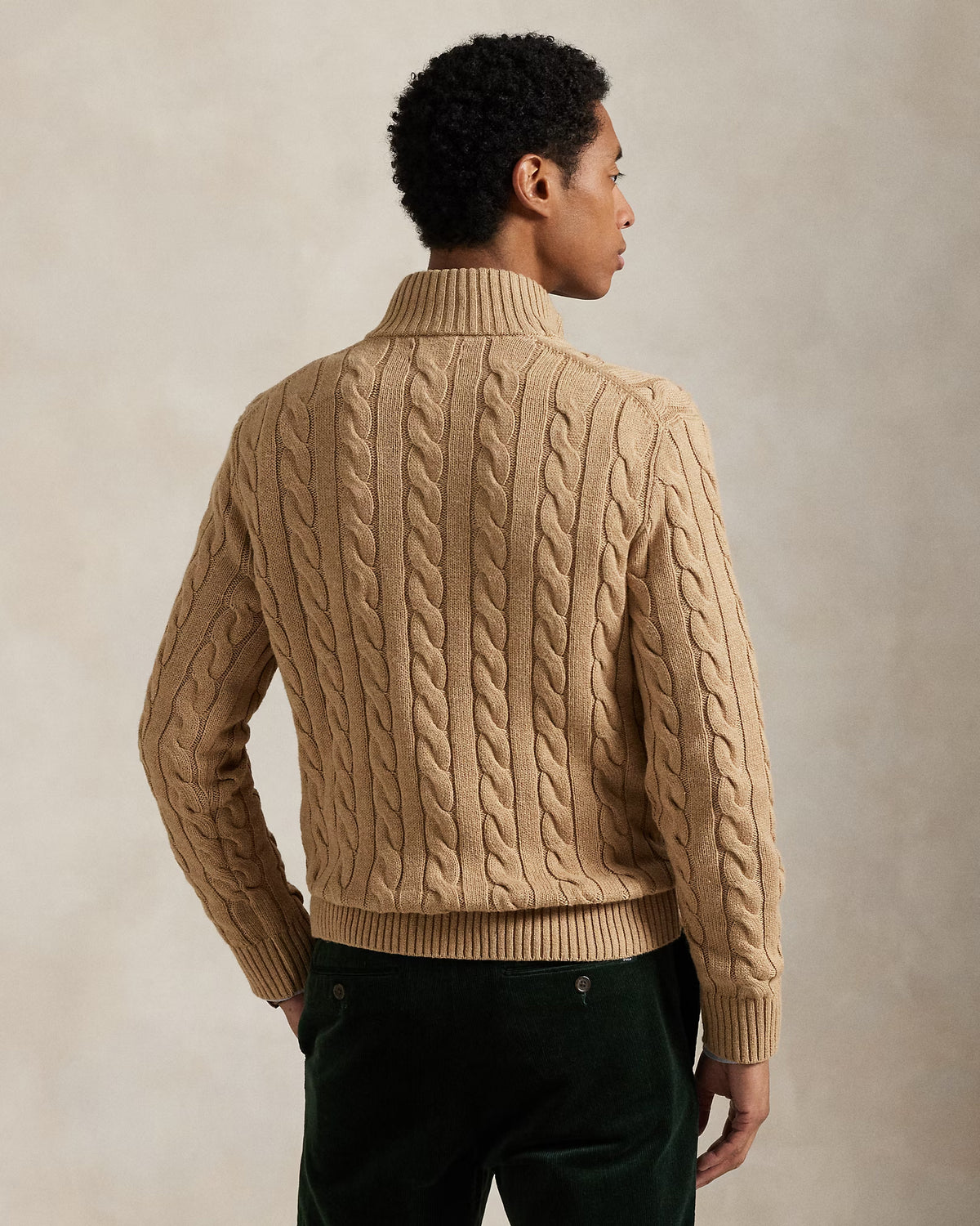 RL-Cable-Knit Cotton Quarter-Zip Jumper-BEIGE
