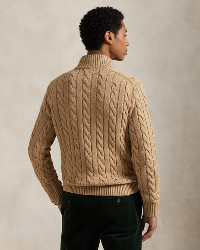 RL-Cable-Knit Cotton Quarter-Zip Jumper-BEIGE