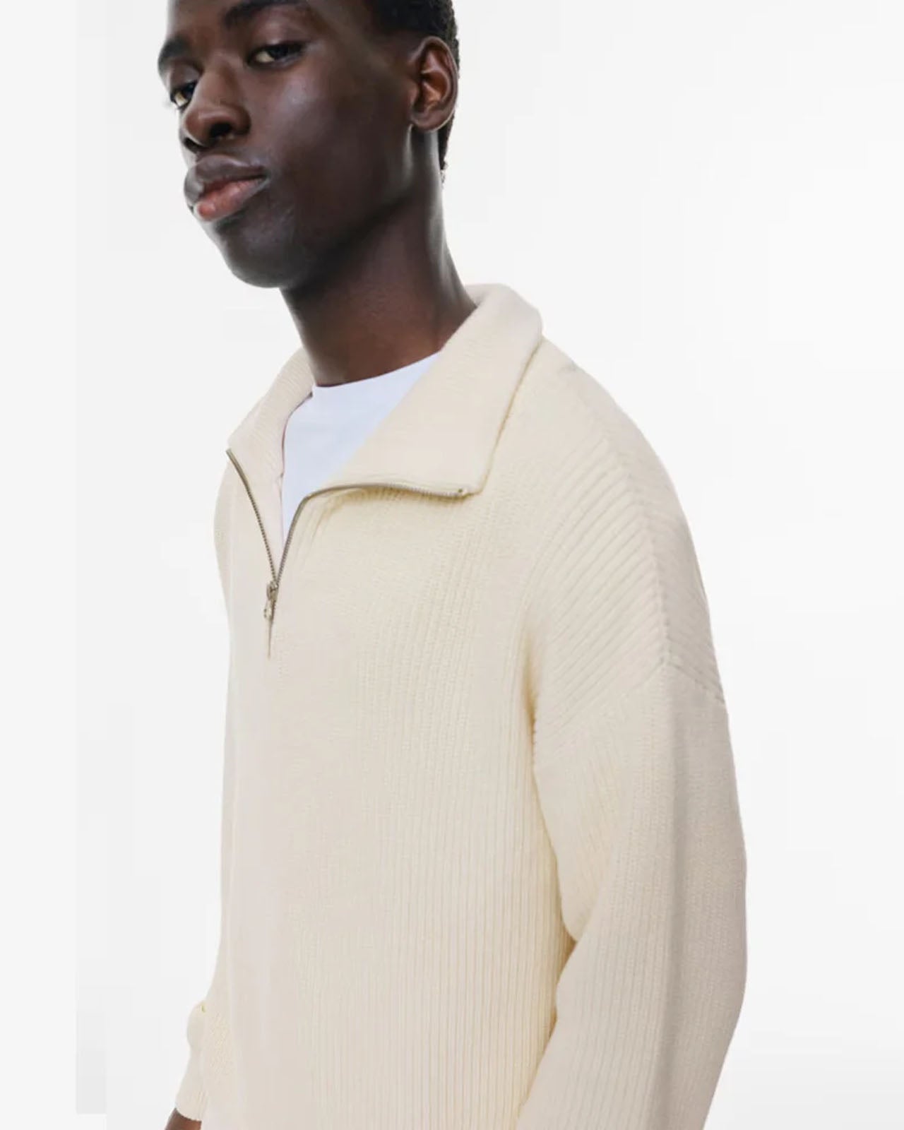P&B  RIBBED KNIT SWEATER-WHITE
