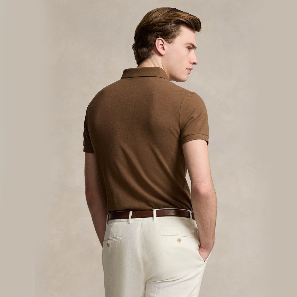 POLO RL Custom Slim Fit Mesh Polo Shirt-chocolate