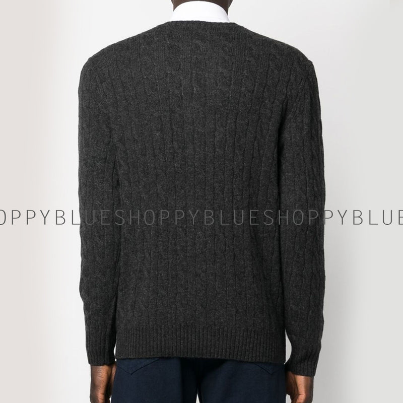 RL CABLE KNIT COTTON SWEATER-charcoal