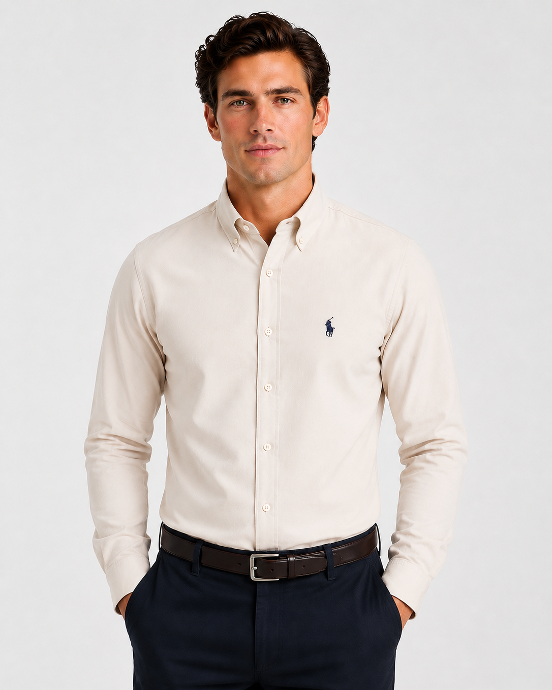 POLO RL BUTTON DOWN regular FIT COTTON SHIRT-cream