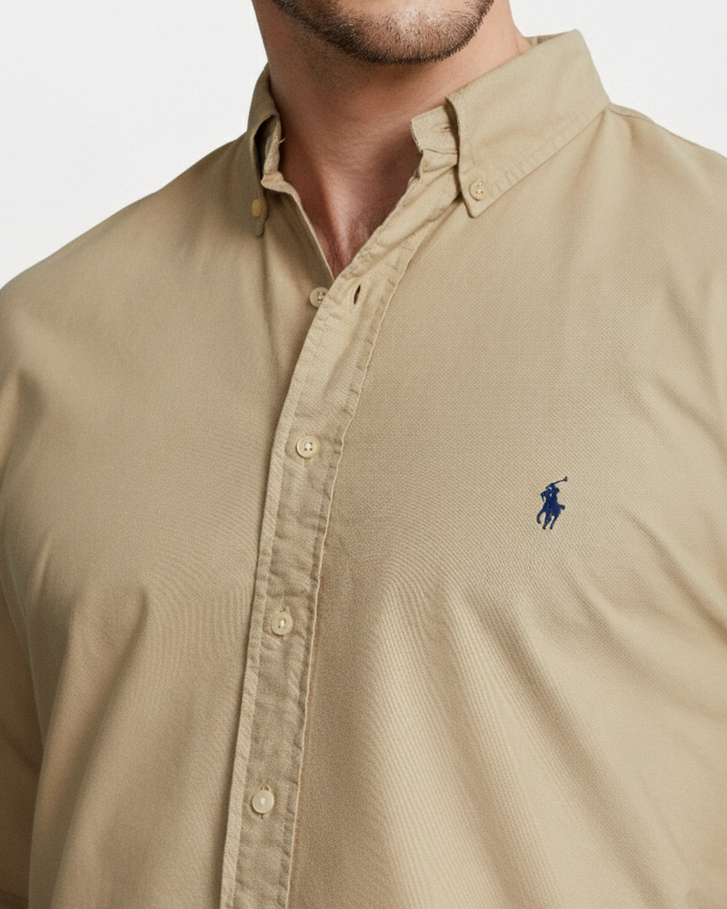 POLO RL BUTTON DOWN COSTUM FIT COTTON SHIRT-KHAKI