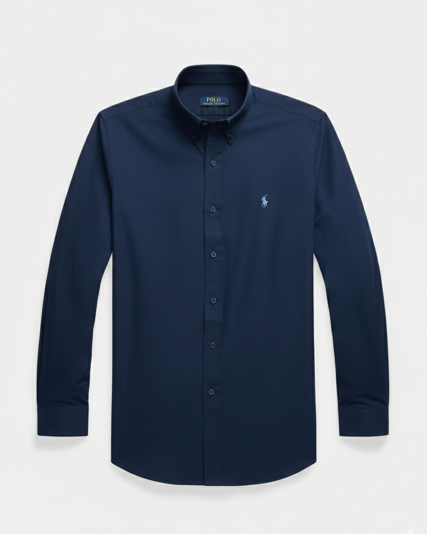 POLO RL BUTTON DOWN COSTUM FIT COTTON SHIRT-NAVY