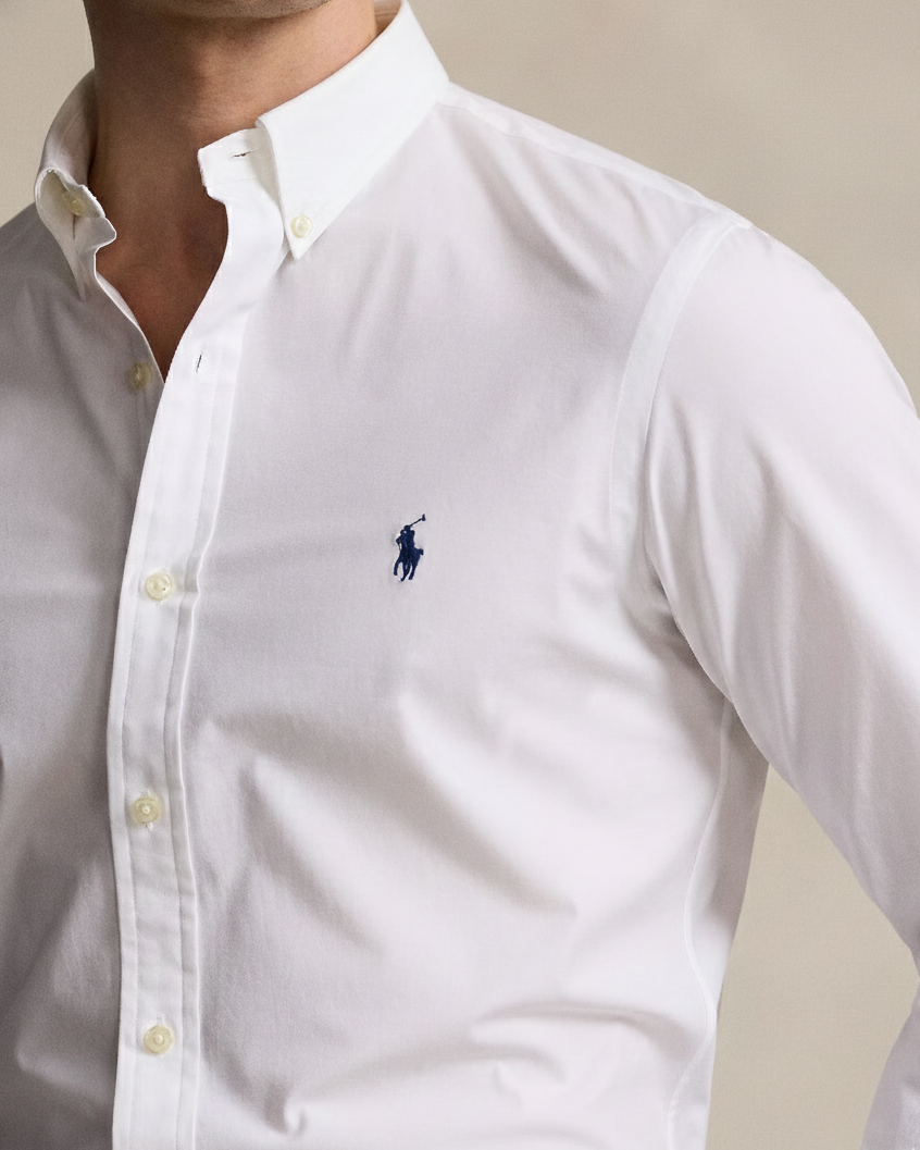 POLO RL BUTTON DOWN COSTUM FIT COTTON SHIRT-WHITE