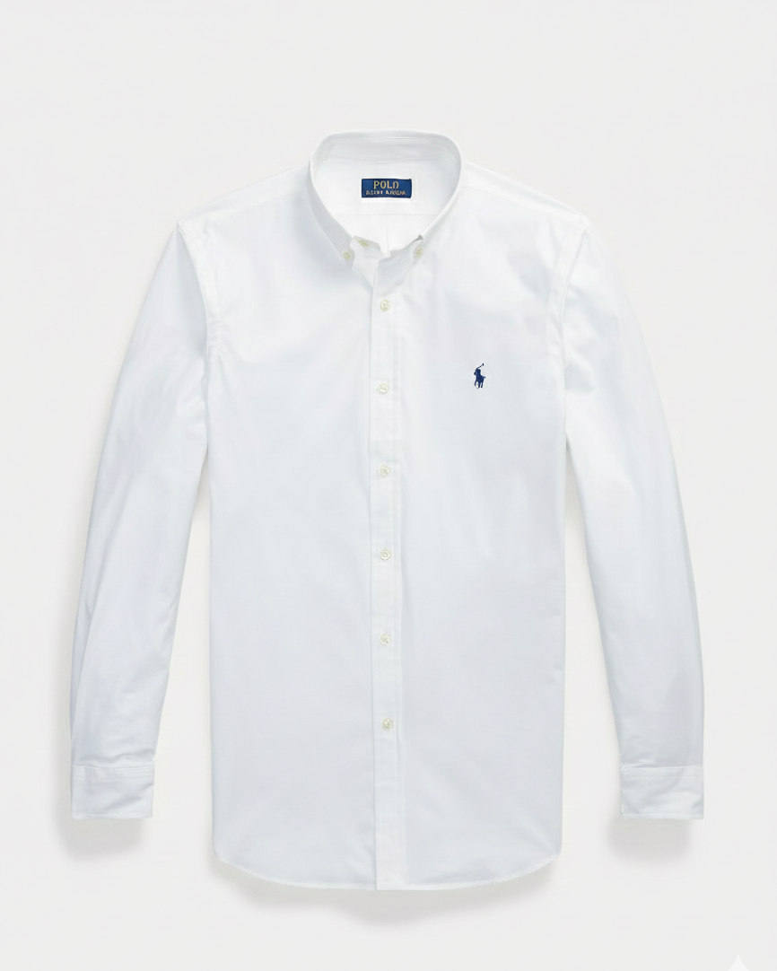 POLO RL BUTTON DOWN COSTUM FIT COTTON SHIRT-WHITE