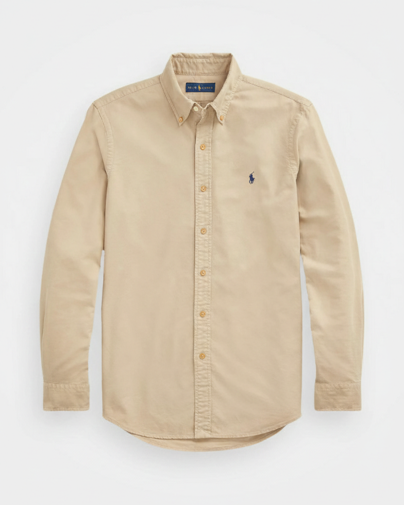 POLO RL BUTTON DOWN COSTUM FIT COTTON SHIRT-KHAKI