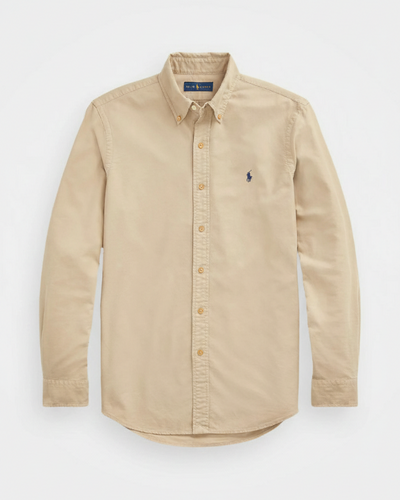 POLO RL BUTTON DOWN COSTUM FIT COTTON SHIRT-KHAKI