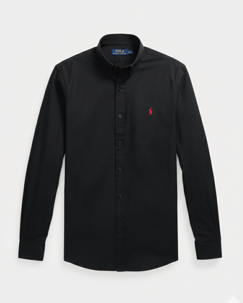 POLO RL BUTTON DOWN COSTUM FIT COTTON SHIRT-BLACK