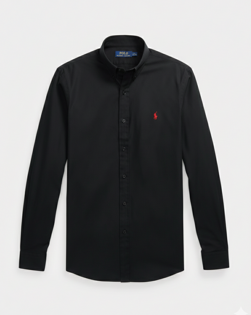 POLO RL BUTTON DOWN COSTUM FIT COTTON SHIRT-BLACK