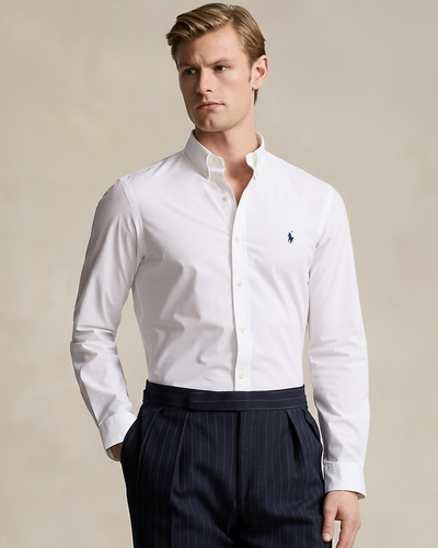 POLO RL BUTTON DOWN COSTUM FIT COTTON SHIRT-WHITE