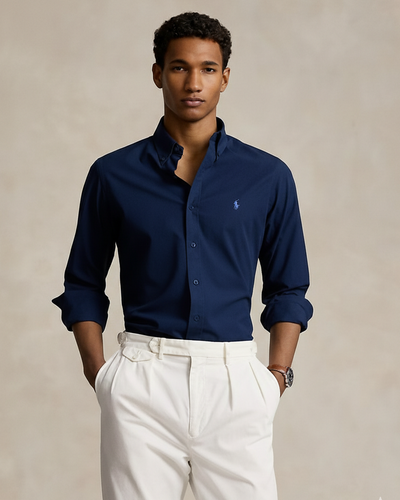 POLO RL BUTTON DOWN COSTUM FIT COTTON SHIRT-NAVY