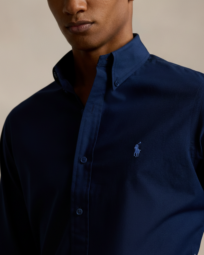 POLO RL BUTTON DOWN COSTUM FIT COTTON SHIRT-NAVY