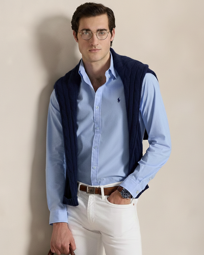 POLO RL BUTTON DOWN COSTUM FIT COTTON SHIRT-SKY BLUE