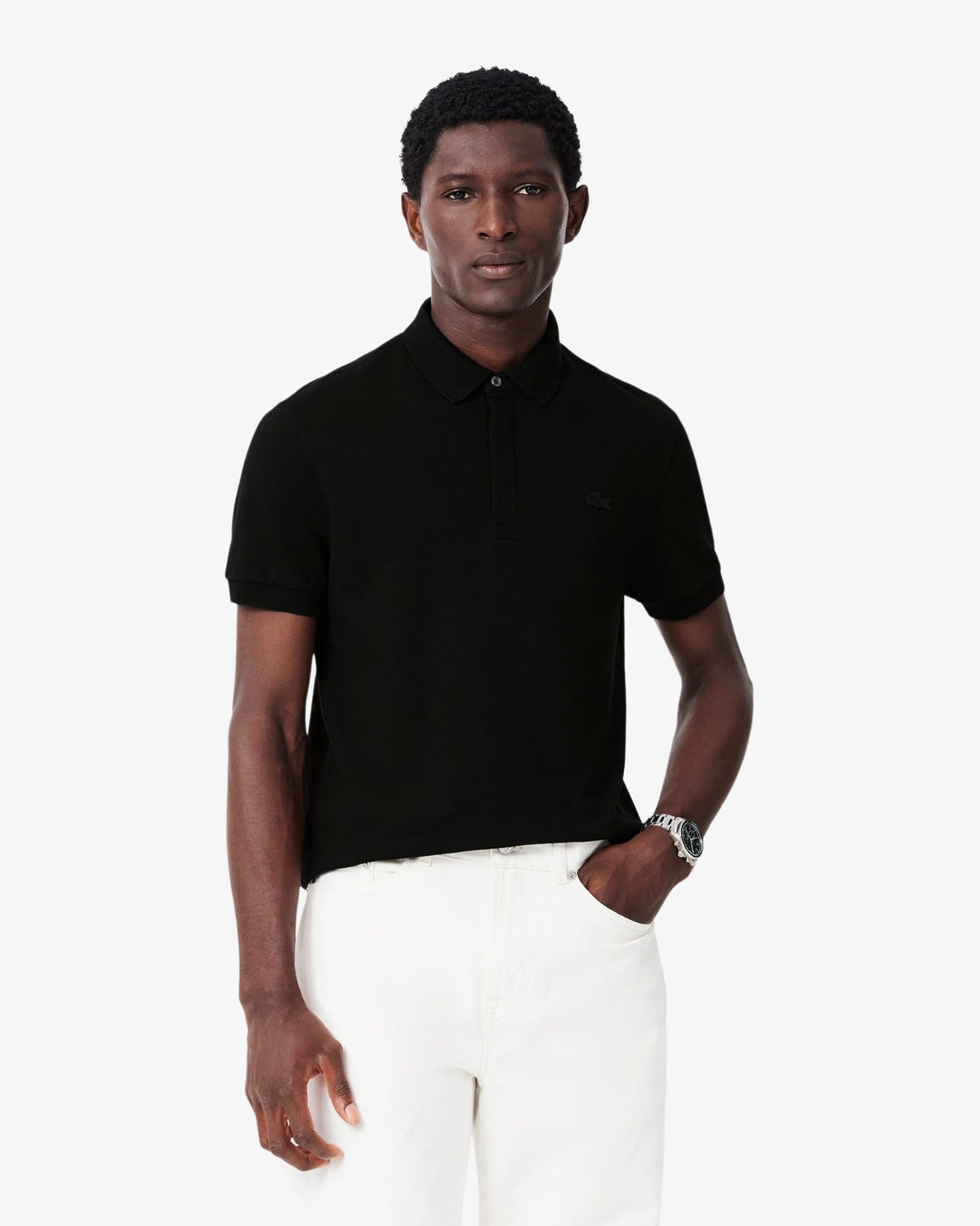 LAC SLIM FIT PARIS STRETCH PIQUE POLO SHIRT -BLACK