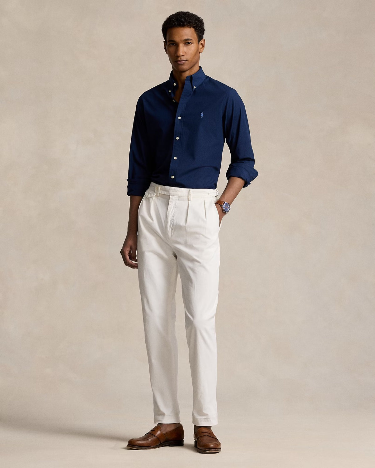 POLO RL BUTTON DOWN REGULAR FIT COTTON SHIRT-NAVY