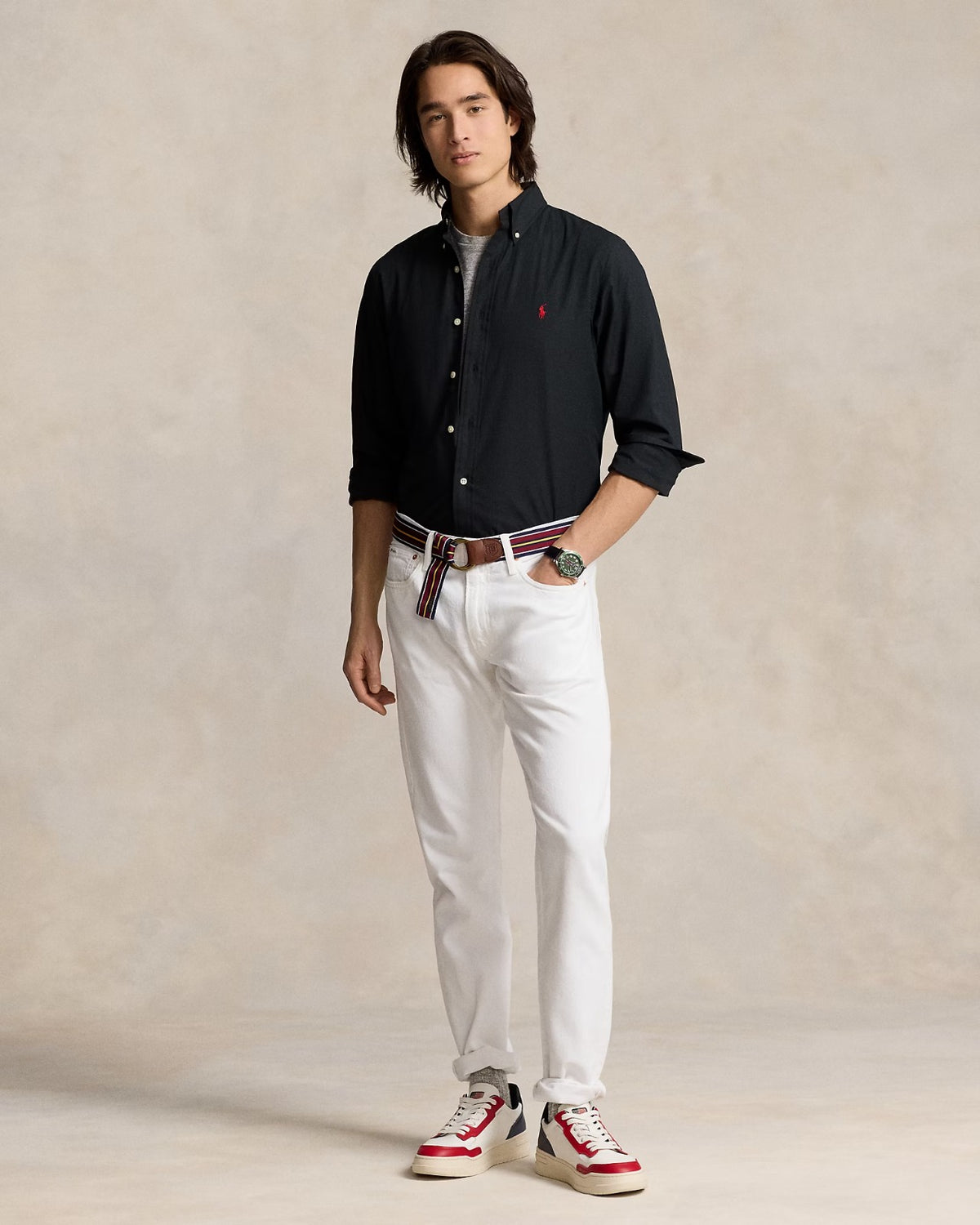 POLO RL BUTTON DOWN REGULAR FIT COTTON SHIRT-BLACK