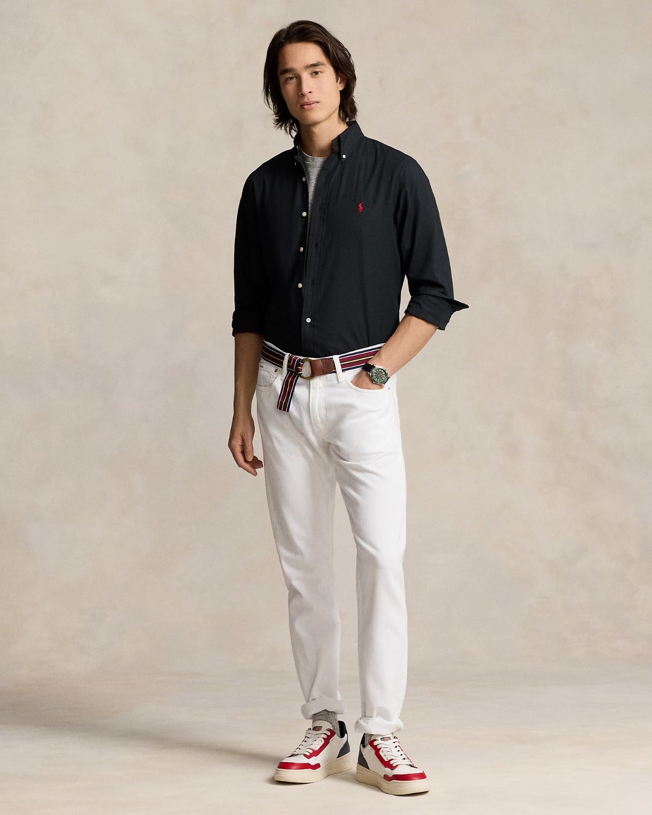 POLO RL BUTTON DOWN REGULAR FIT COTTON SHIRT-BLACK