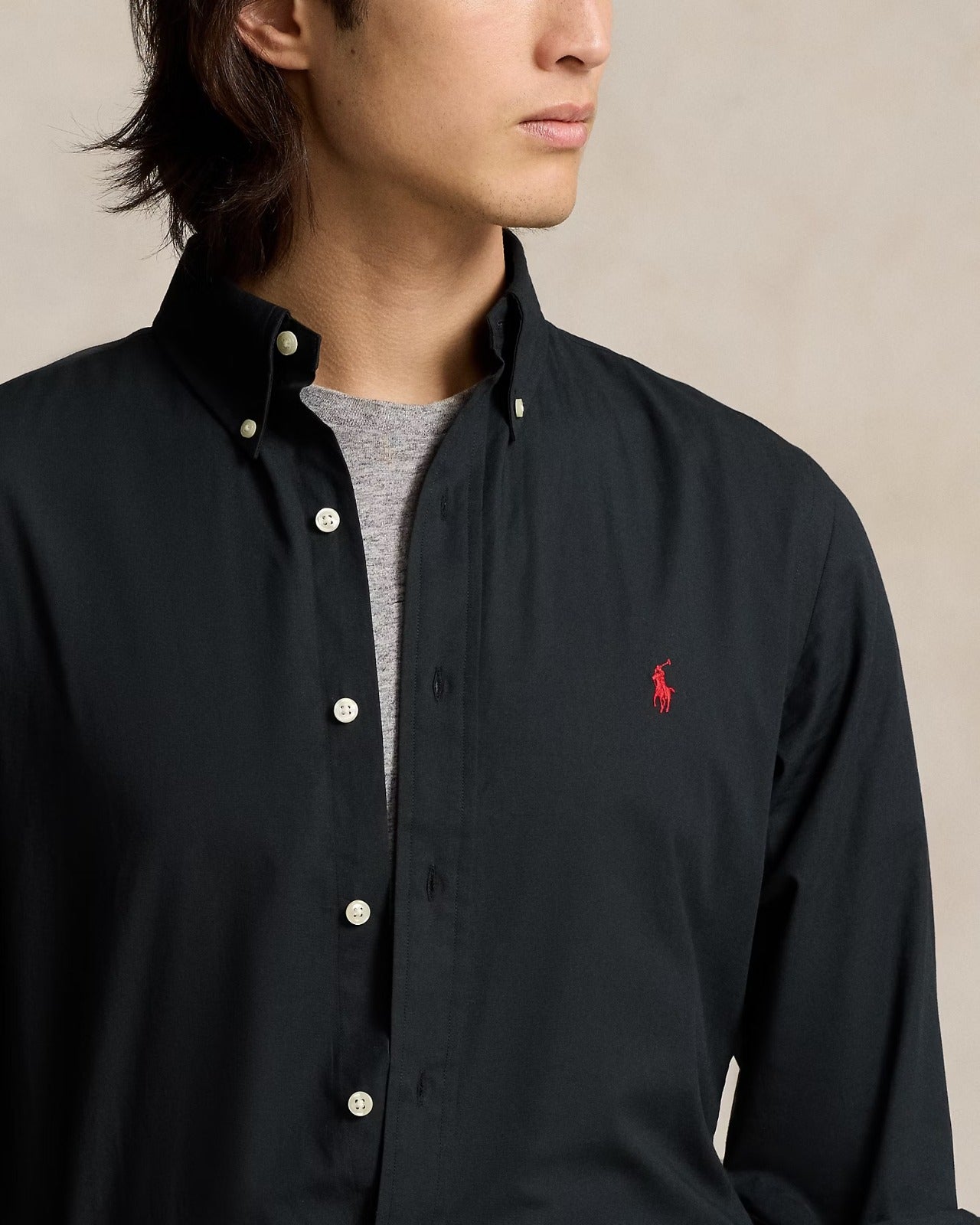 POLO RL BUTTON DOWN REGULAR FIT COTTON SHIRT-BLACK