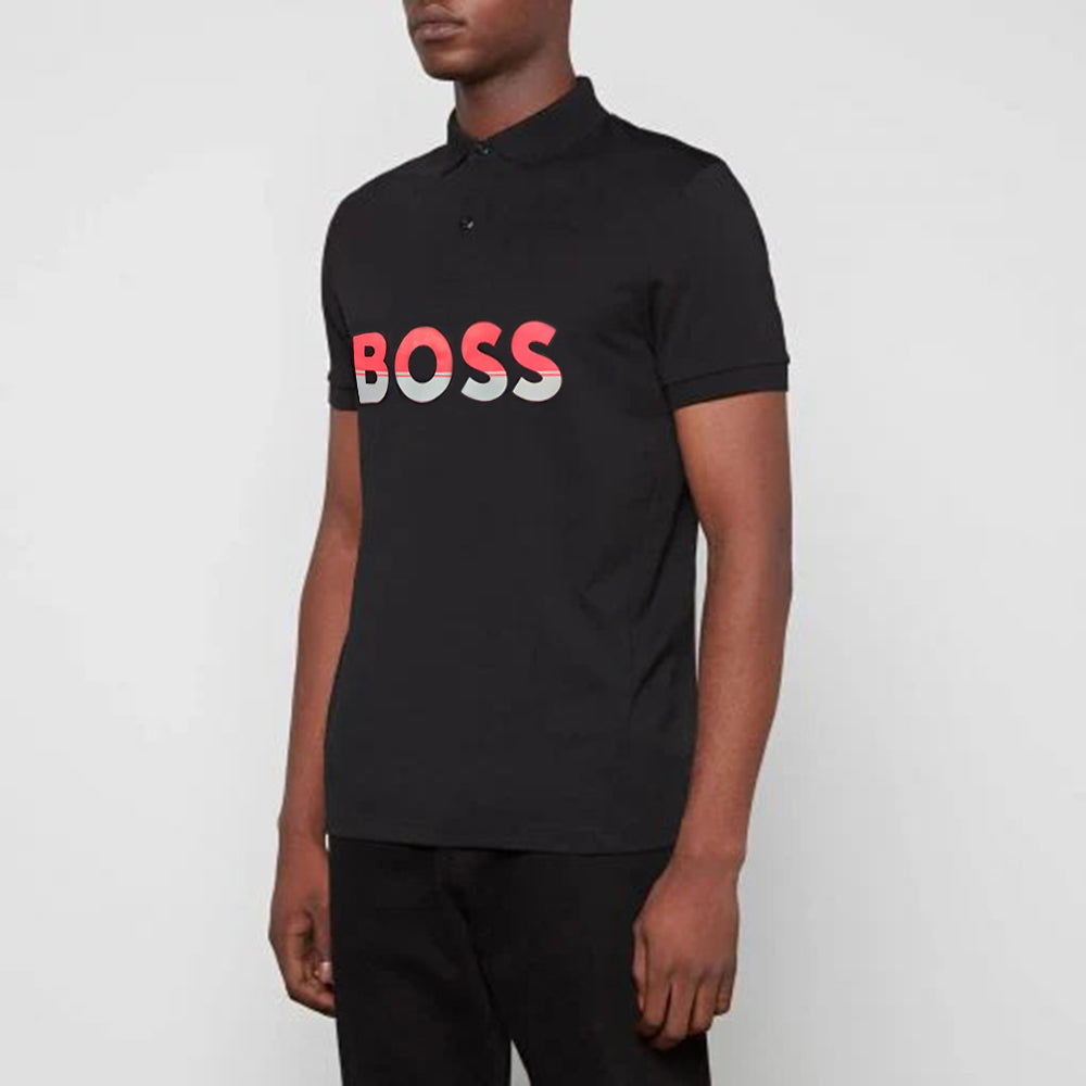hg boss rubber print logo black polo