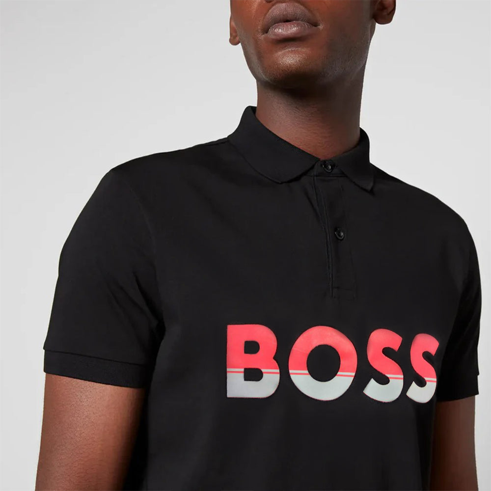 hg boss rubber print logo black polo