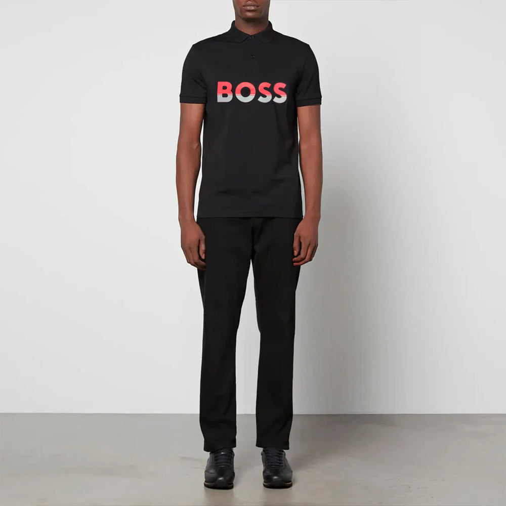 hg boss rubber print logo black polo