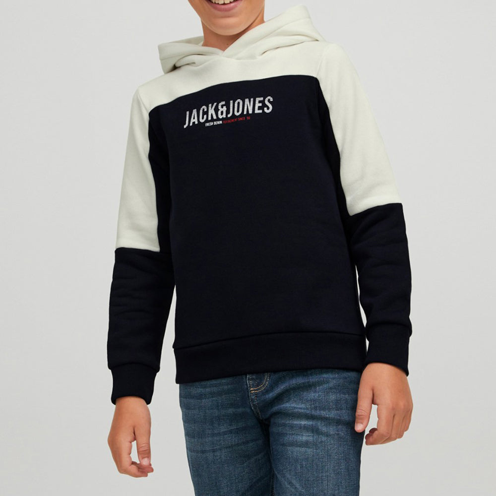 J&J  Block Overhead Hoodie - WHITE NAVY