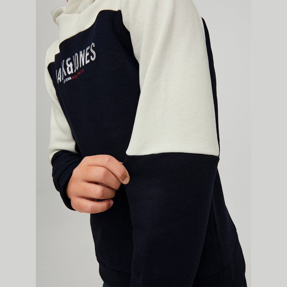 J&J  Block Overhead Hoodie - WHITE NAVY
