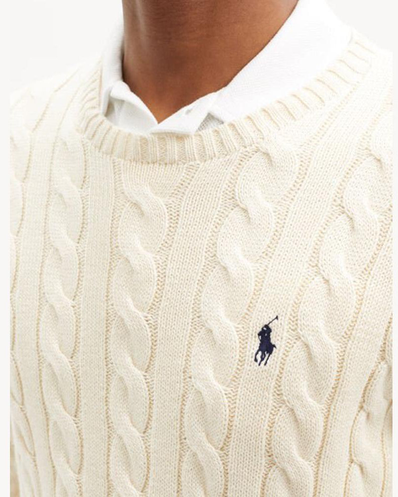 RL CABLE KNIT COTTON SWEATER-OFF WHITE