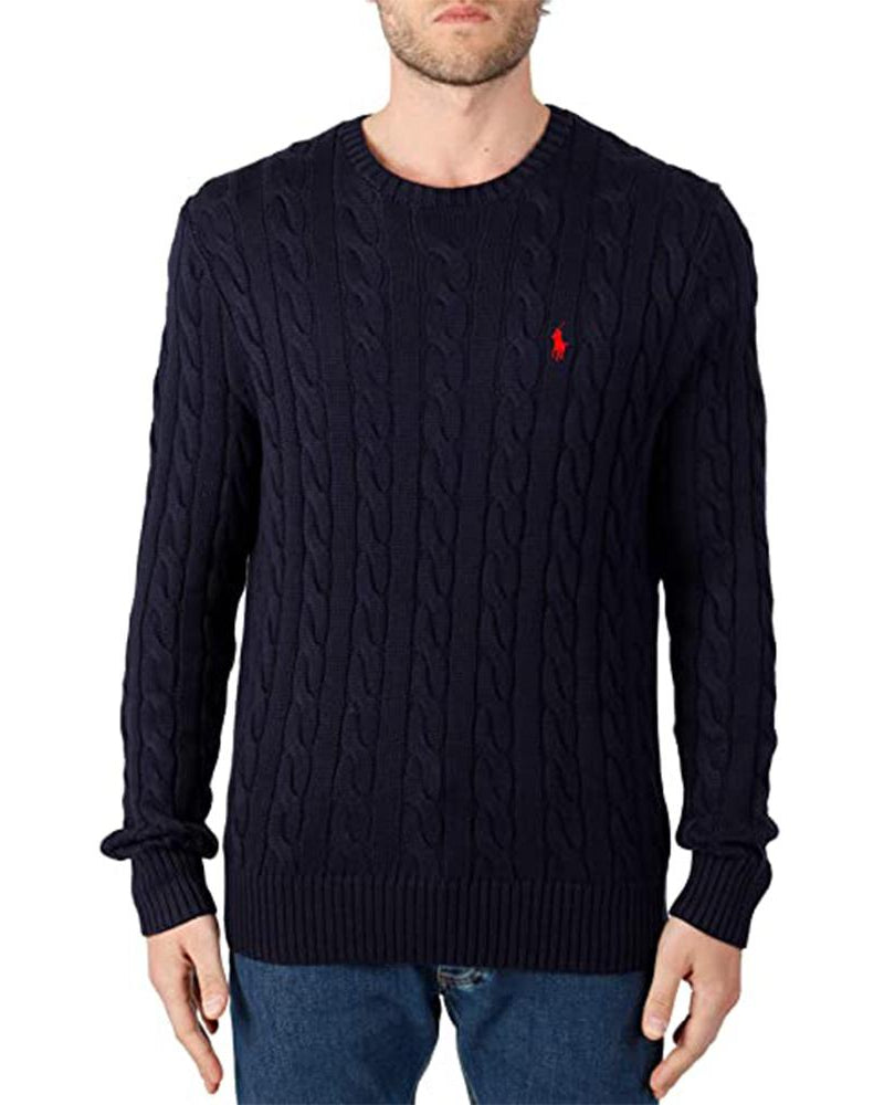 RL CABLE KNIT COTTON NAVY SWEATER