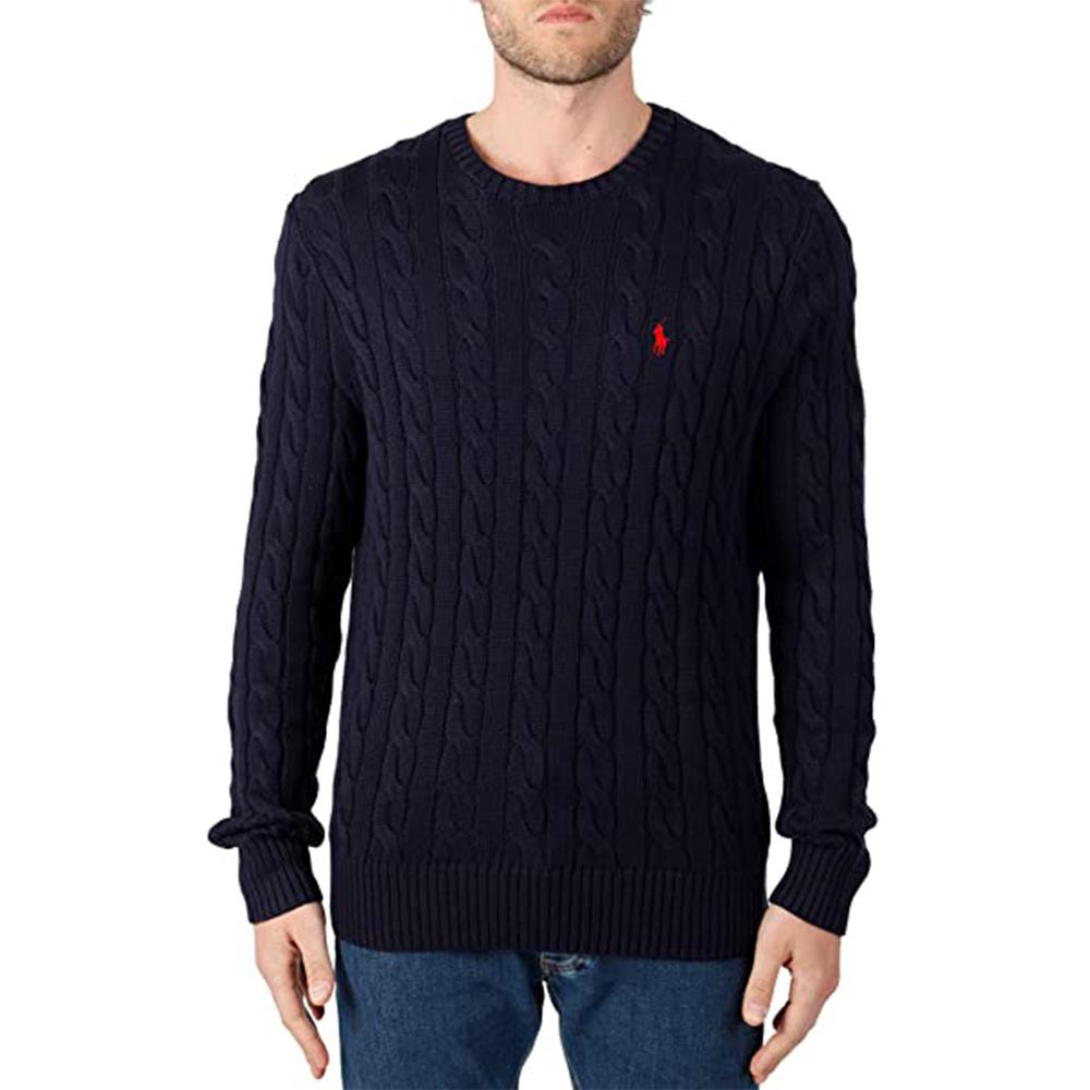 RL CABLE KNIT COTTON NAVY SWEATER