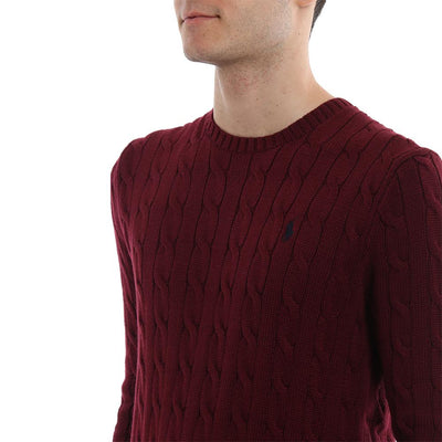 RL CABLE KNIT COTTON MAROON SWEATER