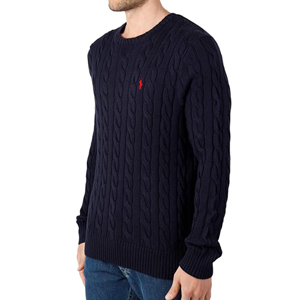 RL CABLE KNIT COTTON NAVY SWEATER