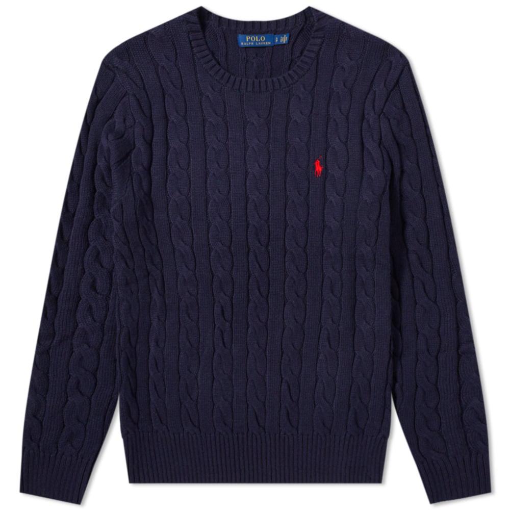 RL CABLE KNIT COTTON NAVY SWEATER