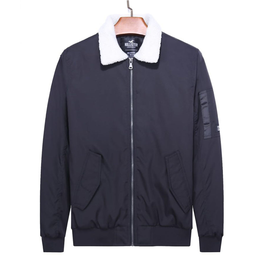 HOLSTR FUR COLLAR BLACK BOMBER JACKET