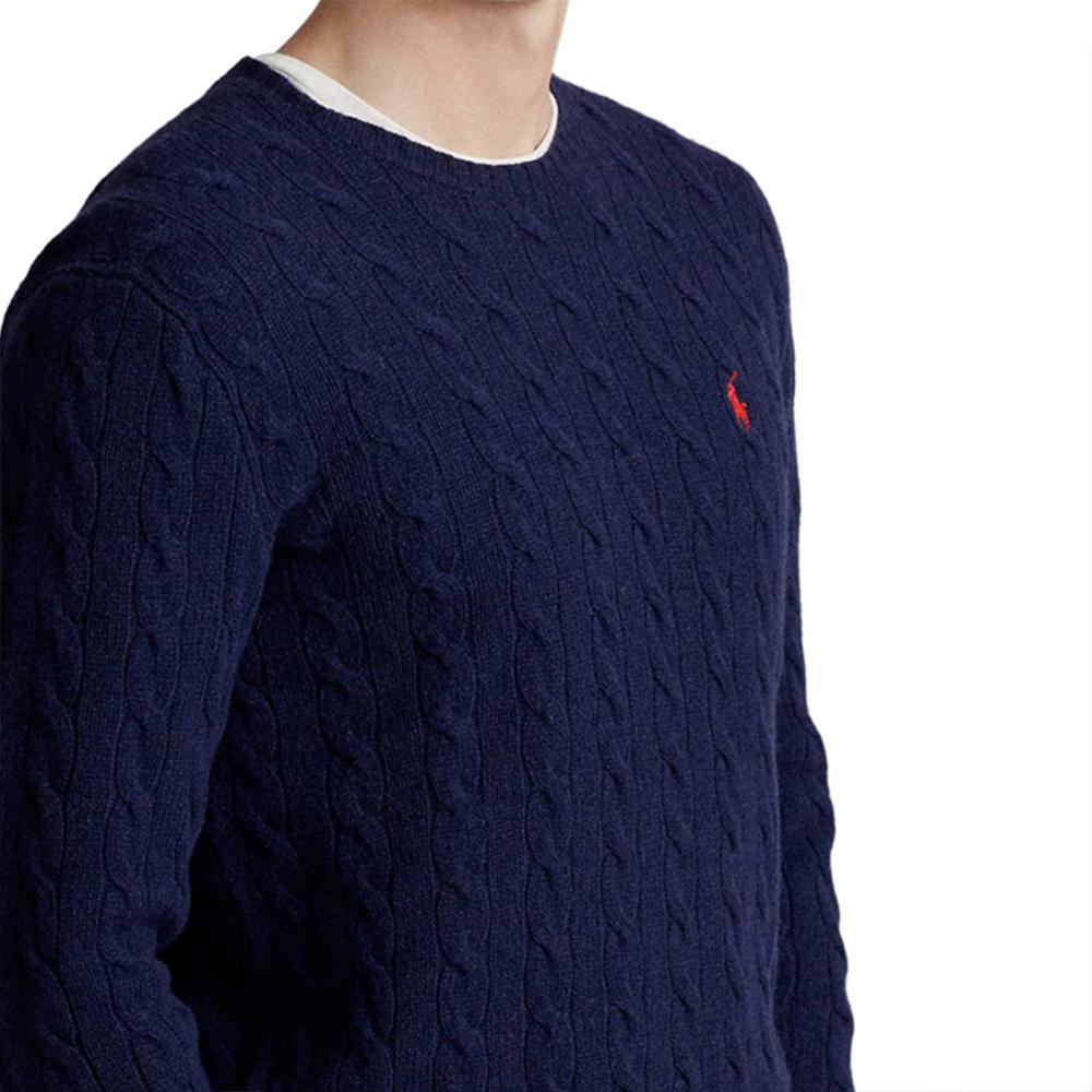 RL CABLE KNIT COTTON NAVY SWEATER